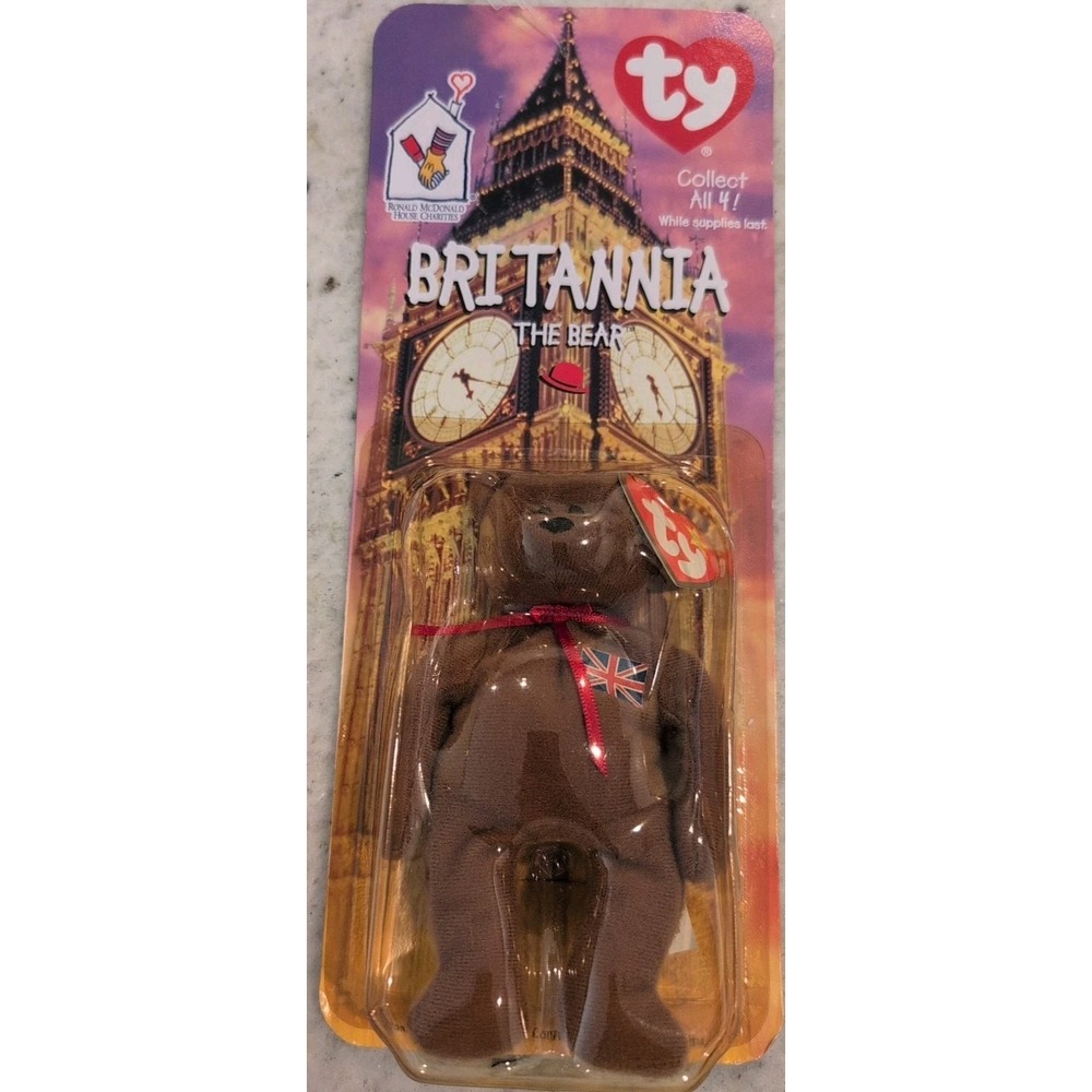 Ty Britannia the Bear 1999 McDonald's Teenie Beanie Baby RARE  Retired UK Flag
